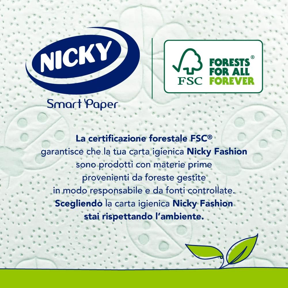 Thumbnail 6 de Nicky Fashion Carta Igienica – Confezione da 36 Maxi Rotoli a 4 Veli, Decorata e Profumata al Talco, Made in Italy