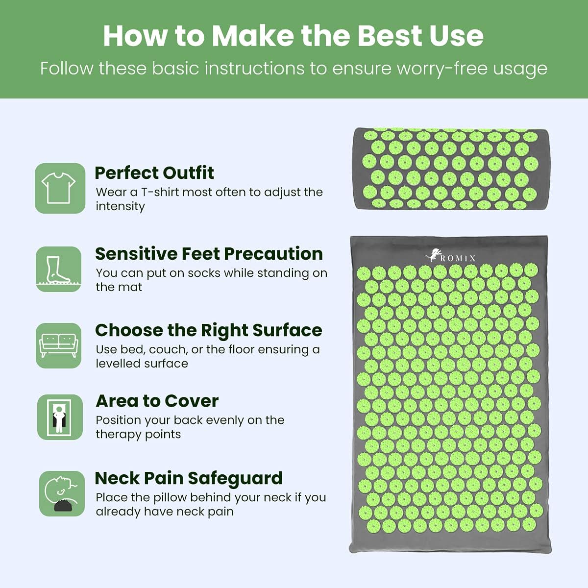 Thumbnail 5 de ROMIX Acupressure Mat and Pillow Set — Back, Neck and Pain Relief