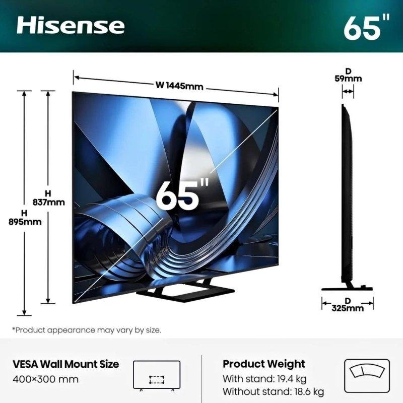 Detalle de Hisense TV Mini LED ULED 65U7SE 65" 4K 144 Hz | Cine en casa, HDR10/Dolby Vision y VIDAA
