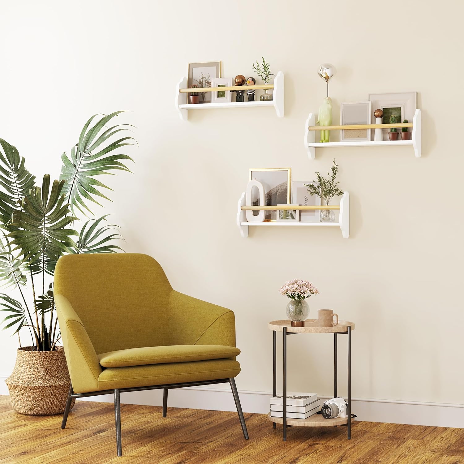 Thumbnail 6 de WOLTU Set 3 librerie da parete per bambini con 3 mensole sospese a forma di nuvola (pino e MDF) – bianco