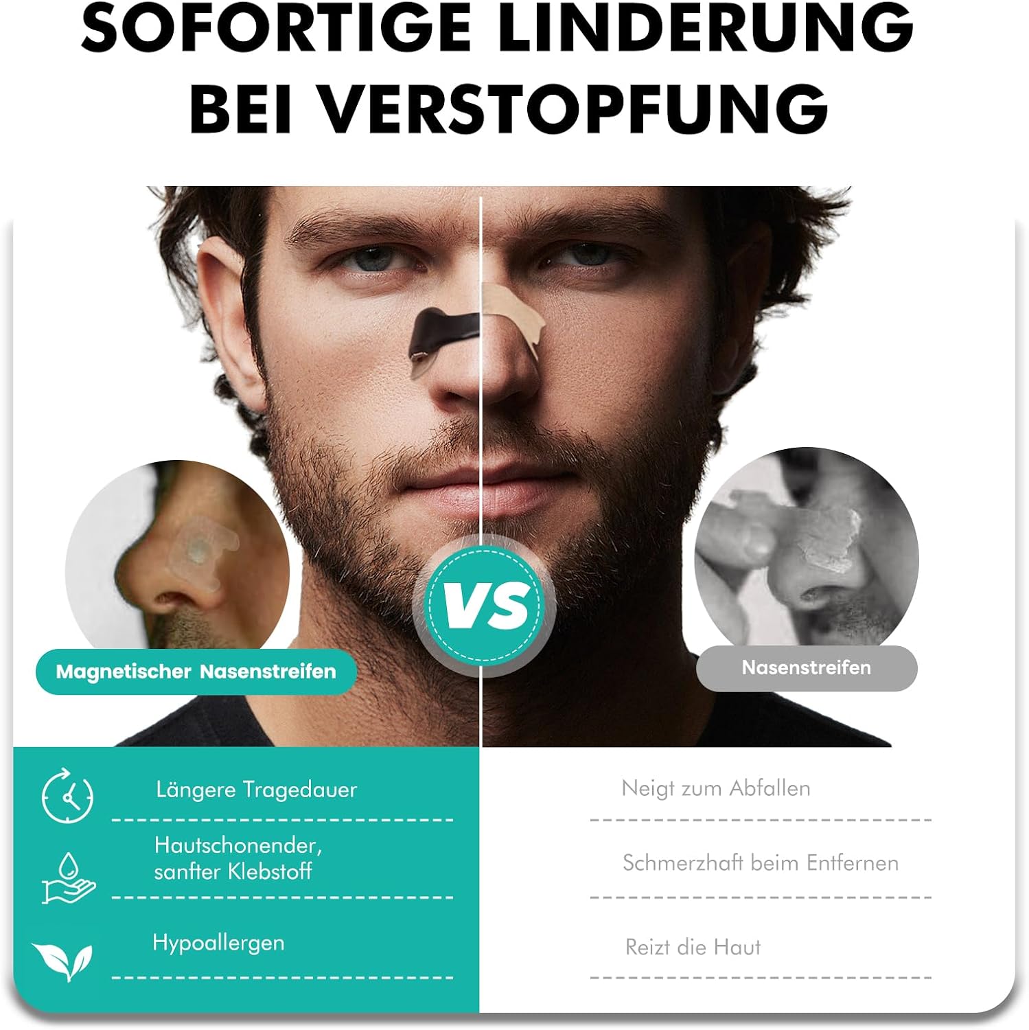 Detalle de Nozibye Nasenpflaster Magnet – Sparpackung (Schwarz, 30 Paar) für 30 Tage