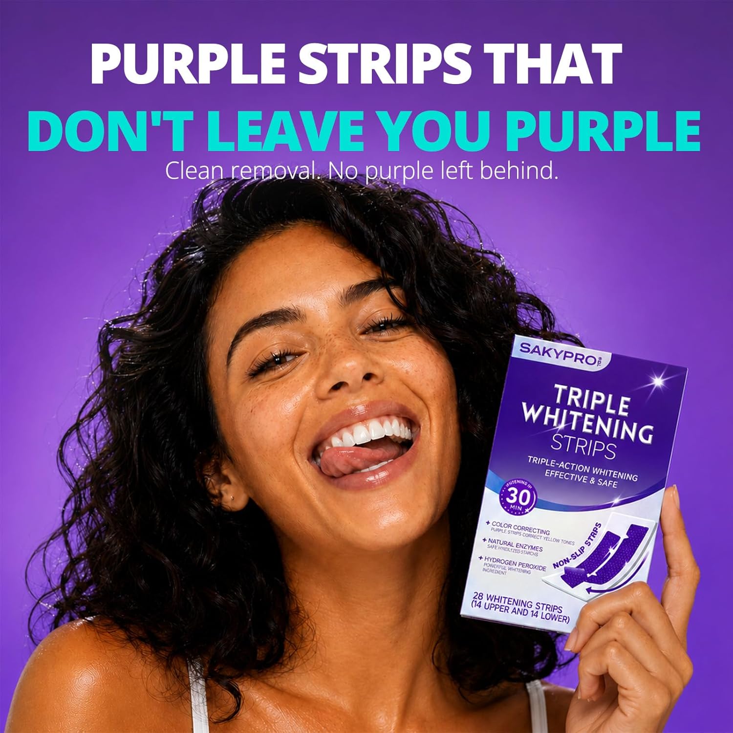 Detalle de SAKYPRORAL Whitening Strips: Purple Color-Correcting + 6% Hydrogen Peroxide, 14-Count