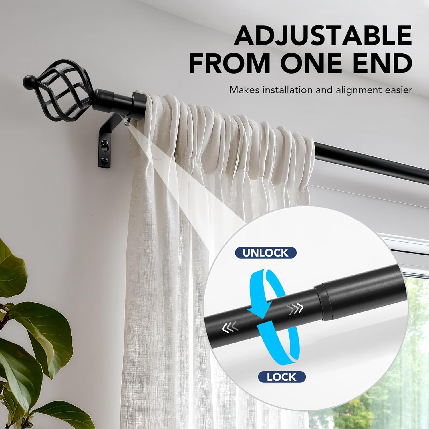 Thumbnail 4 de Deconovo Tringle à rideaux 76–175 cm 🪟