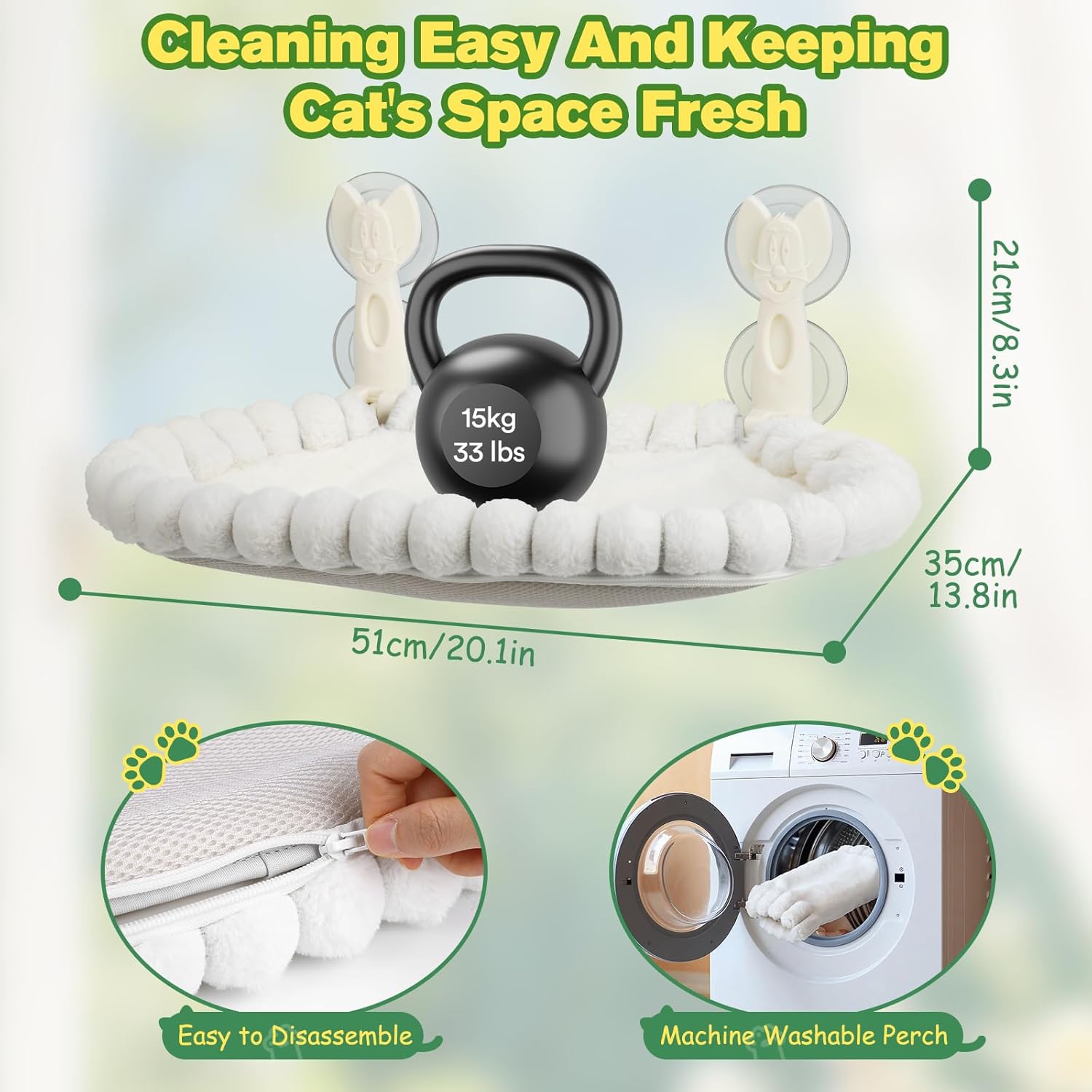 Detalle de Euqvunn Hamac Chat Fenêtre — Douillet, sans Fil, 15 kg, Lavable et Double Face