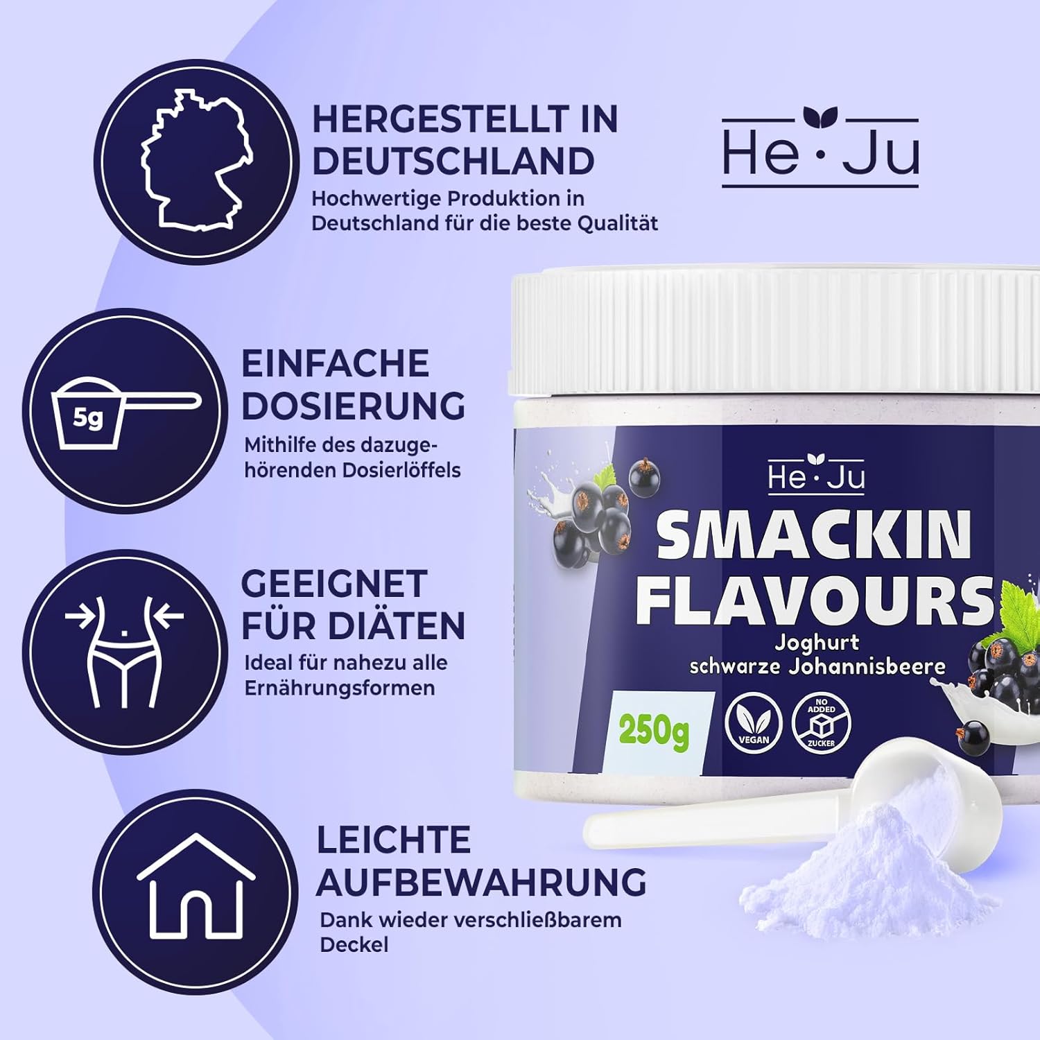 Thumbnail 4 de He-Ju Flavour Pulver 250g schwarze Johannisbeere 🥣