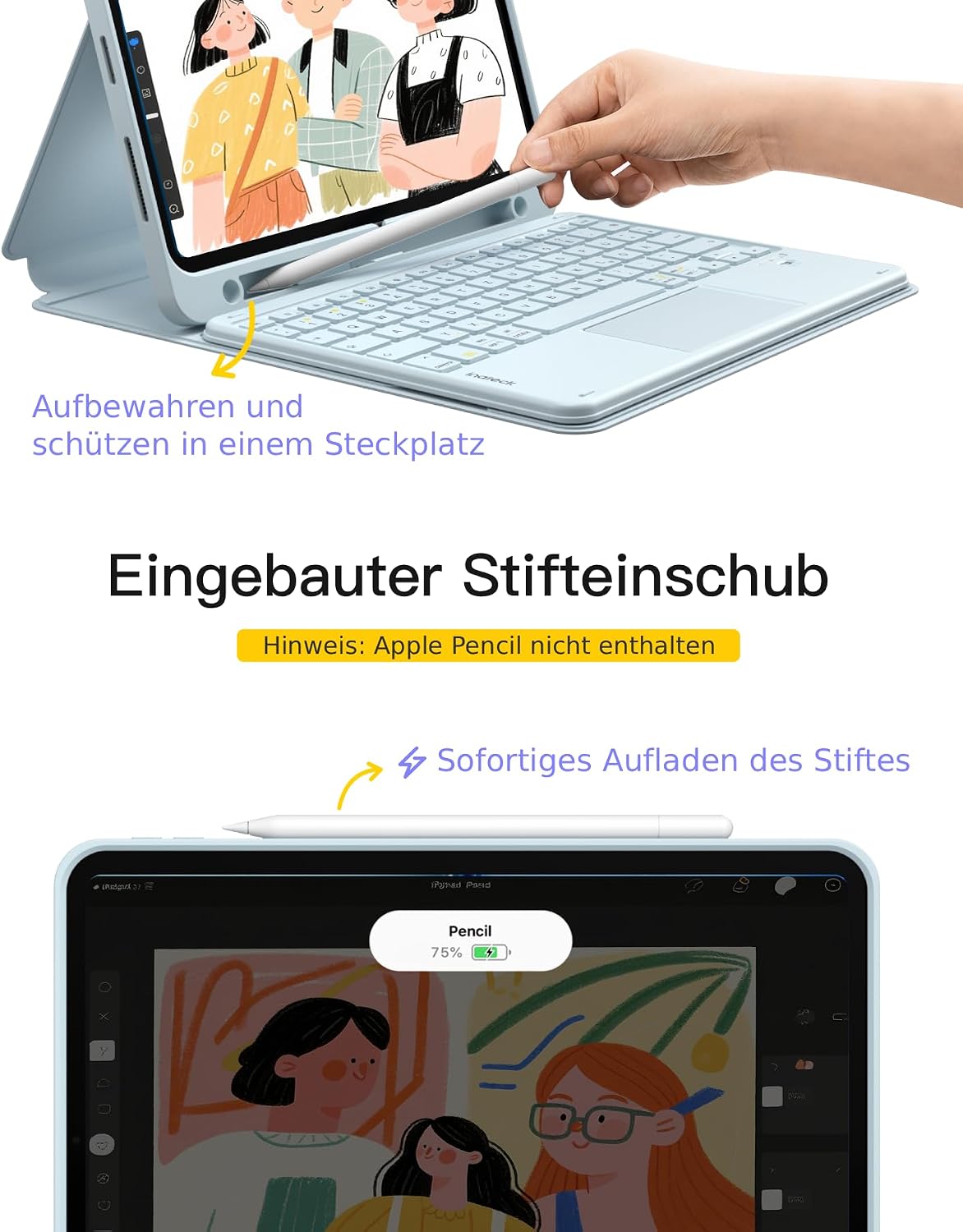 Thumbnail 6 de Inateck iPad-Hülle mit Tastatur „Classic N0001“ (QWERTZ) für iPad Air 11 & Pro 11 mit Touchpad