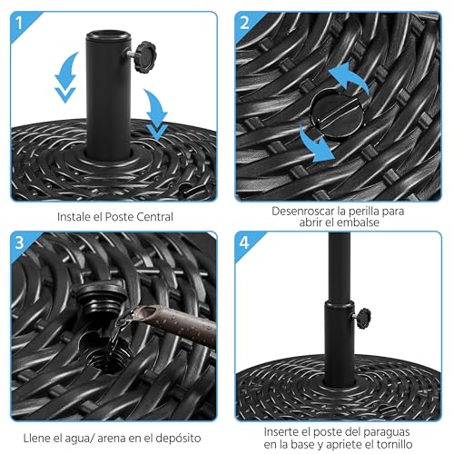 Thumbnail 7 de Yaheetech base per ombrellone da giardino in plastica effetto rattan, riempibile 22L (per pali Ø38/Ø48 mm)