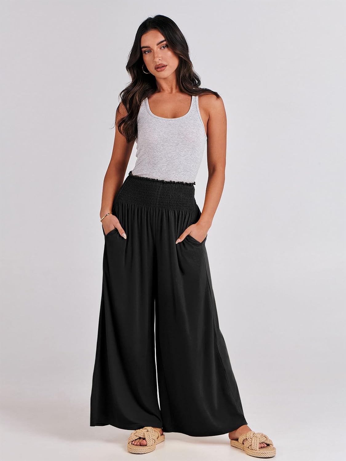 Thumbnail 6 de ANRABESS Women Palazzo Pants Wide Leg Casual Lounge Pants