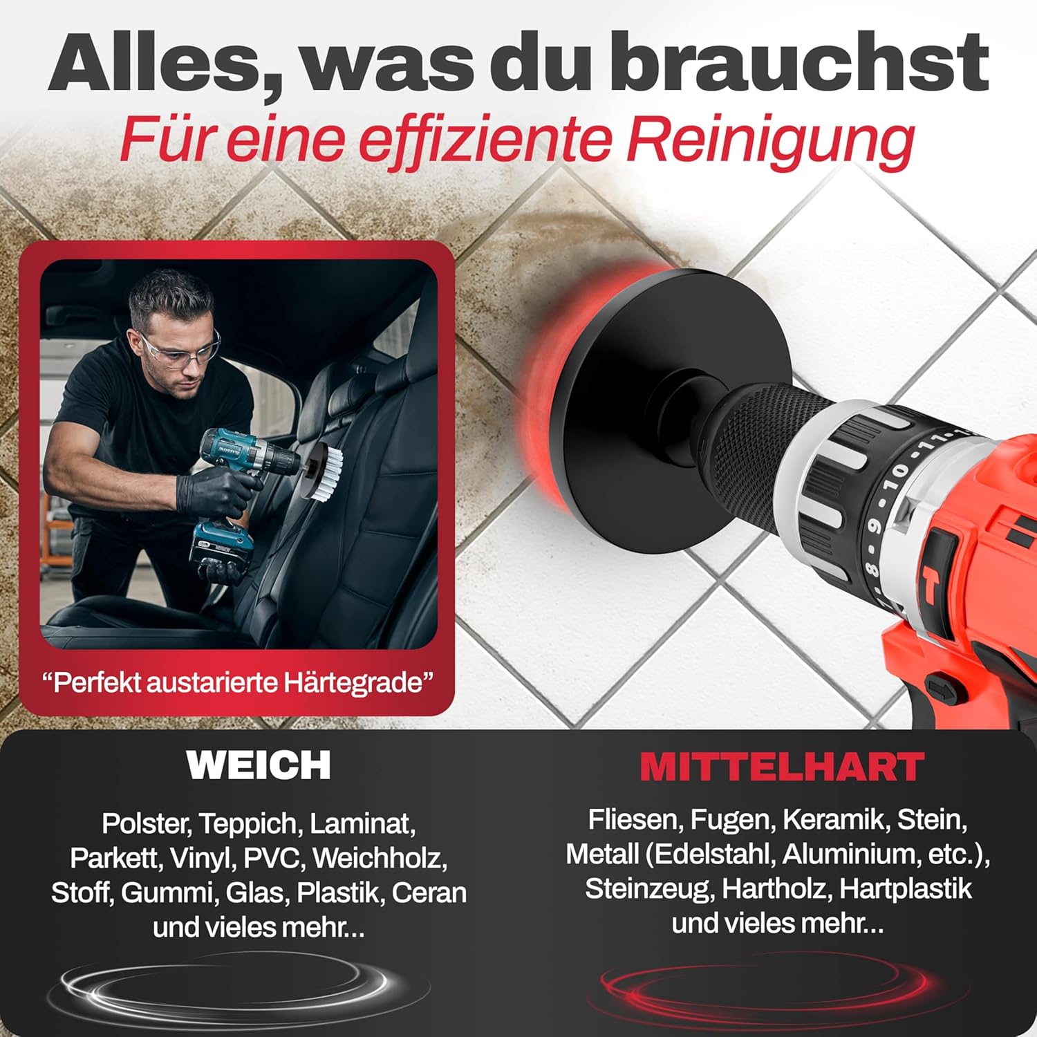 Thumbnail 2 de M&A QUALITY Bürstenaufsatz Akkuschrauber (6er-Set) – Universal-Reinigungsbürsten für Auto, Felgen & mehr
