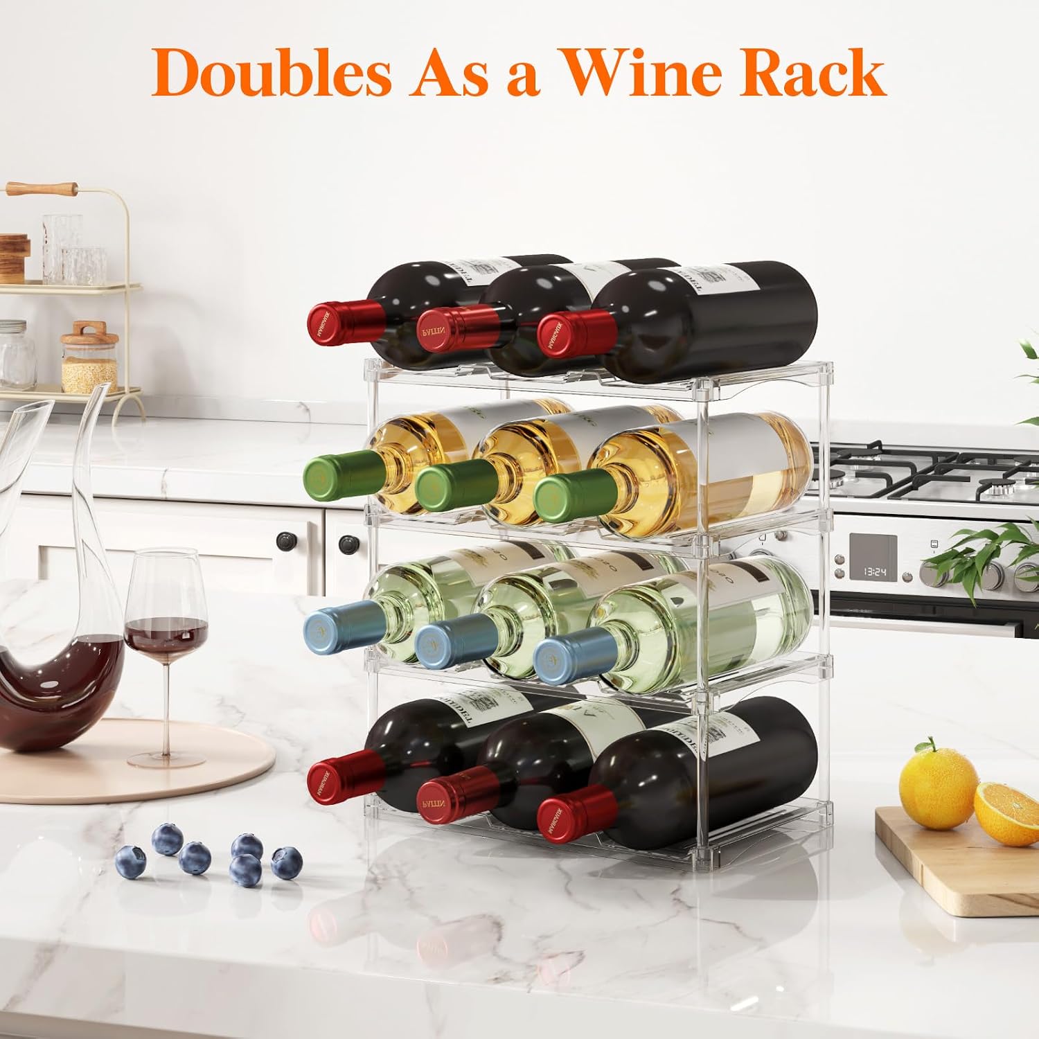 Detalle de Lifewit 25073 Stackable Bottle Organiser, 4-Tier Clear Plastic, 12 Bottles