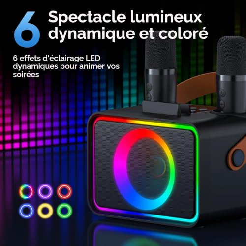 Detalle de Wowstar machine de karaoké portable avec 2 micros, Bluetooth et lumières disco