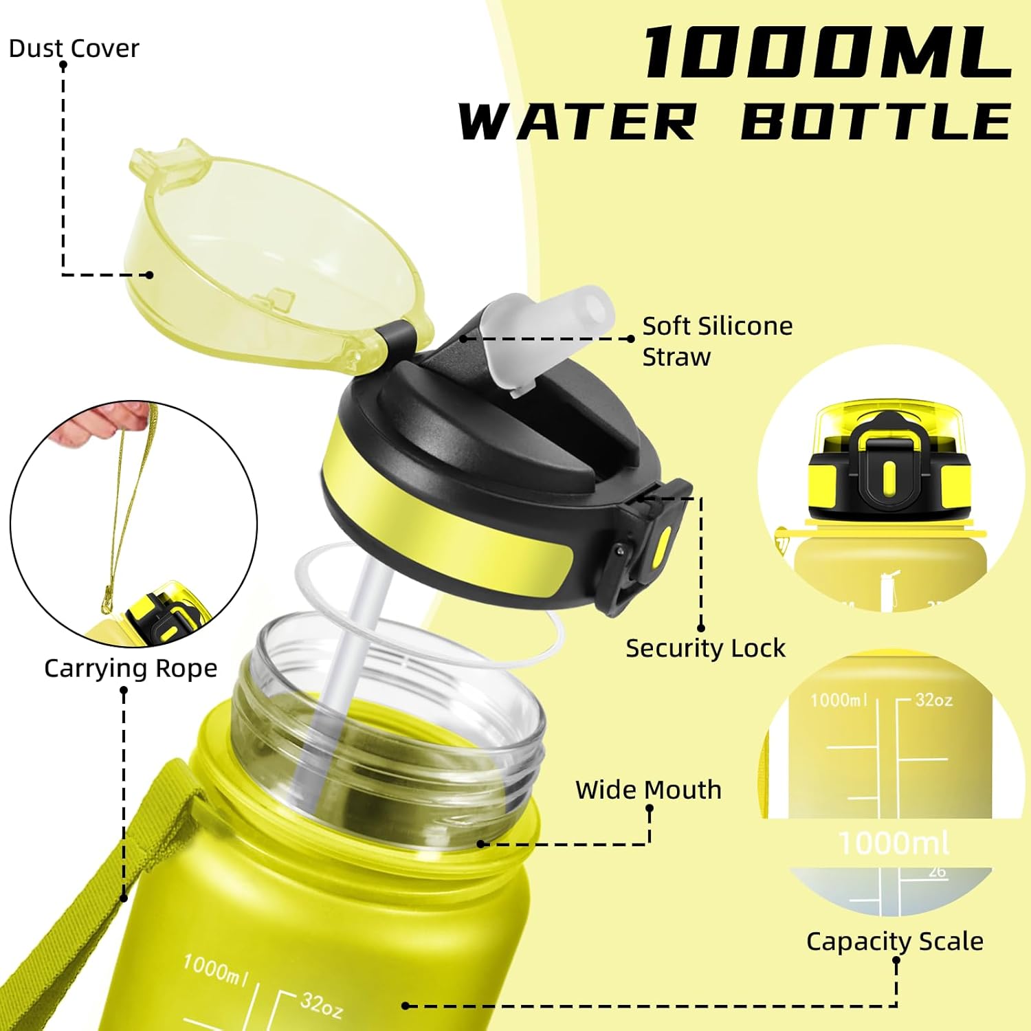 Thumbnail 2 de Botella de Agua 1L - APrueba Fugas, Tapa Segura, Deportes 🚰