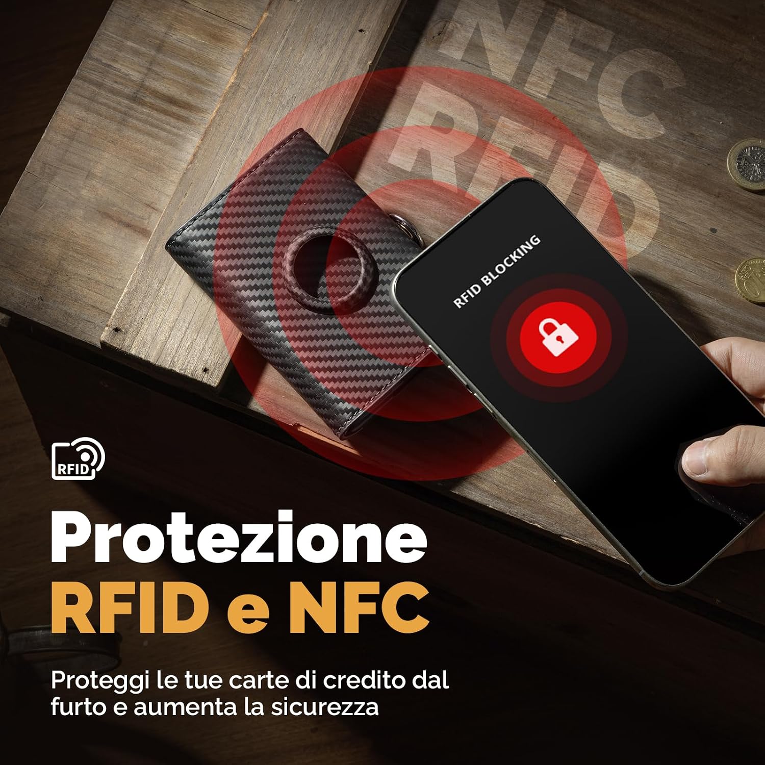 Detalle 2 de Portafoglio Airtag Slim Carbon Nero 12 Carte