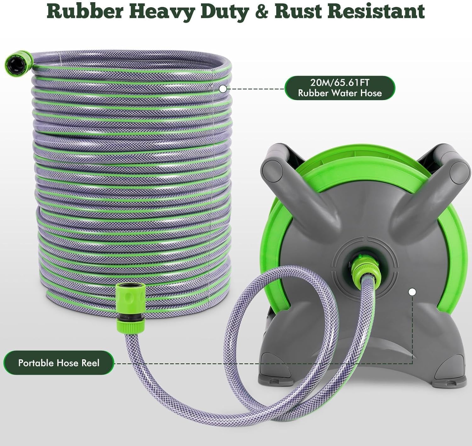 Thumbnail 6 de Garden Hose Reel 20M (Ø 15 mm): Flexible Rewindable System with 7-Function Nozzle, Wall Mount or Free Standing