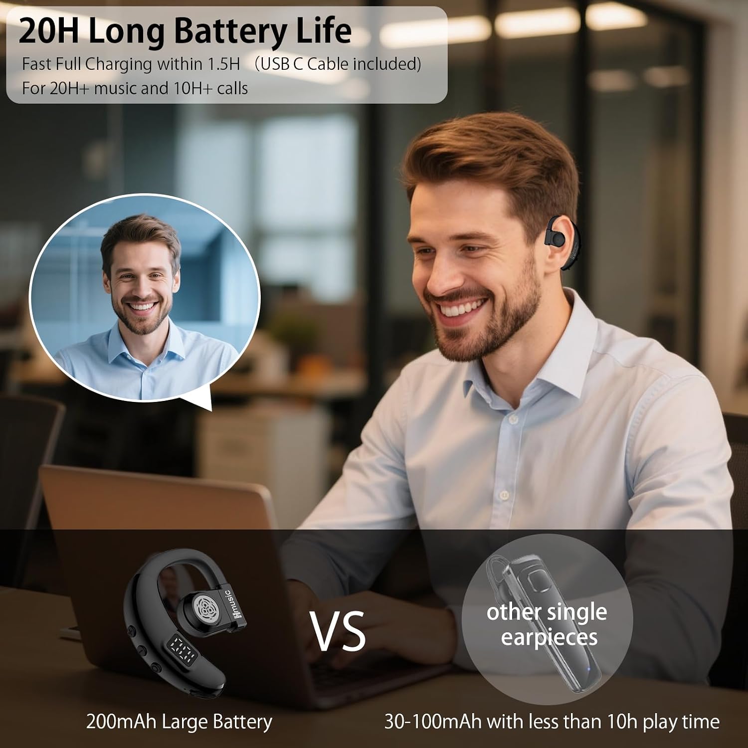 Thumbnail 4 de Hmusic V5.4 Bluetooth headset 20Hrs talking