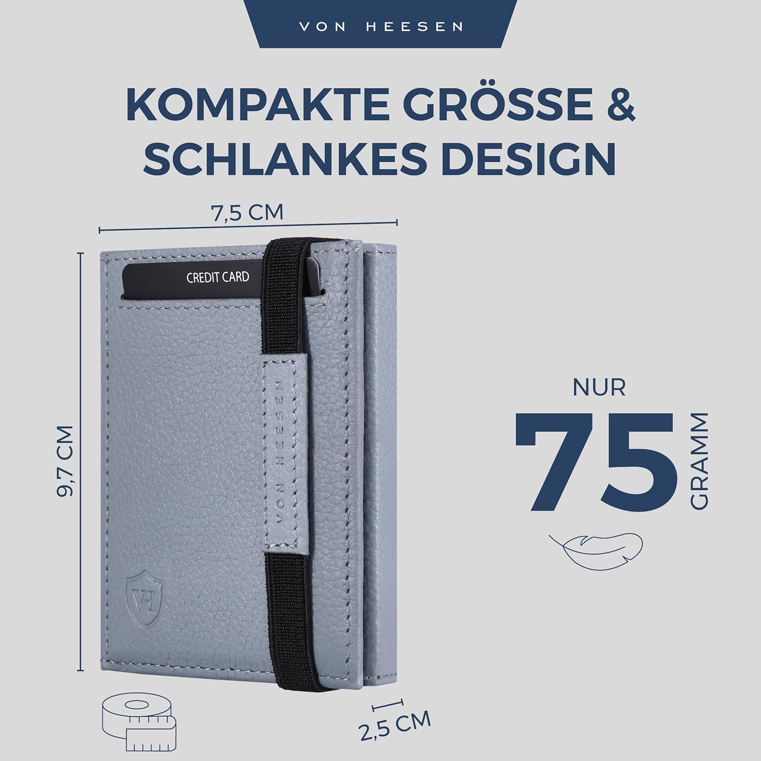 Thumbnail 4 de VON HEESEN Slim Wallet mit XL Münzfach & RFID Schutz – Leder Geldbörse, klein, hellblau