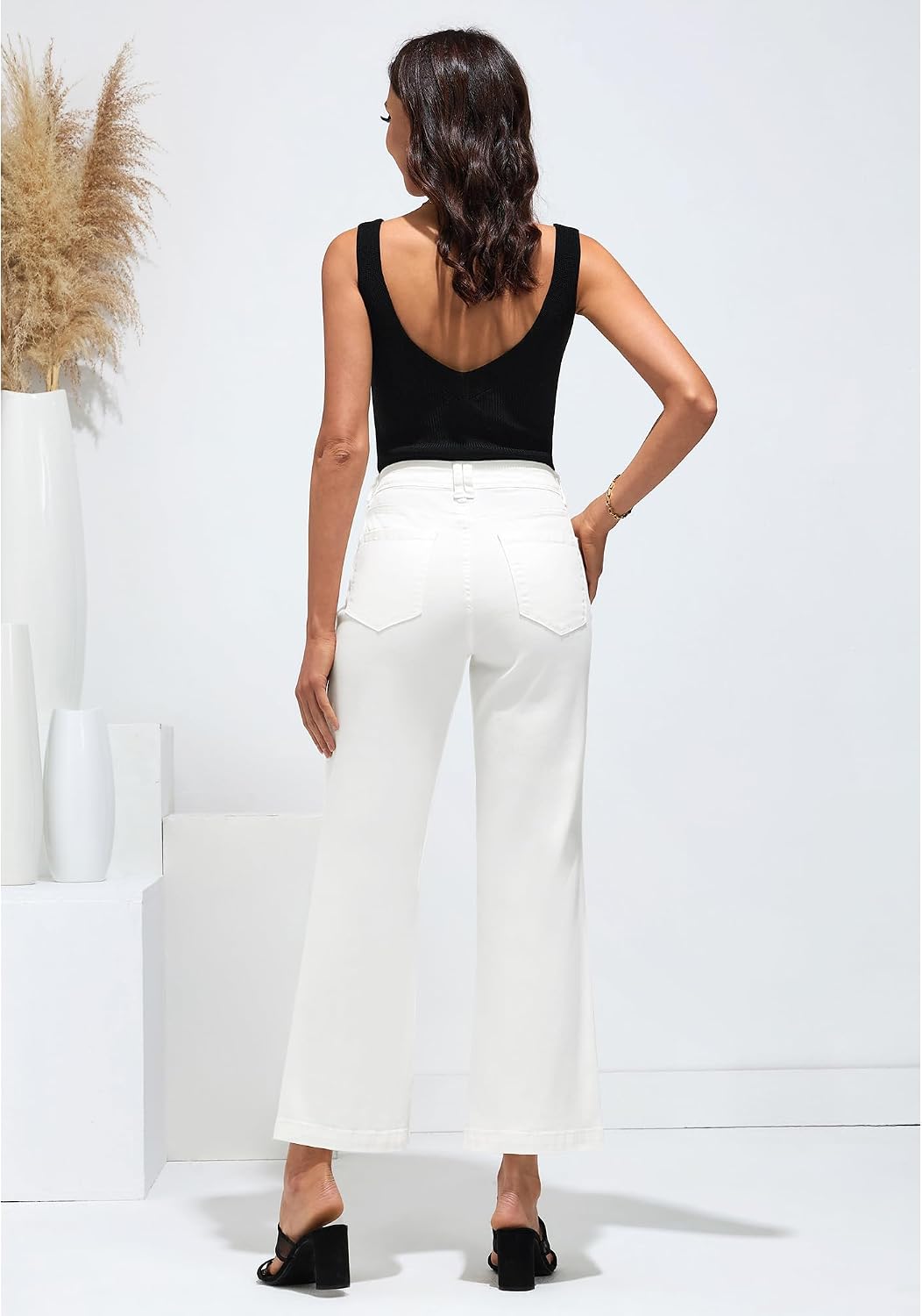 Detalle de GRAPENT High Waisted Flare Jeans for Women — Stretch Denim Wide Leg (33" Long, 31" Regular, 28" Petite)