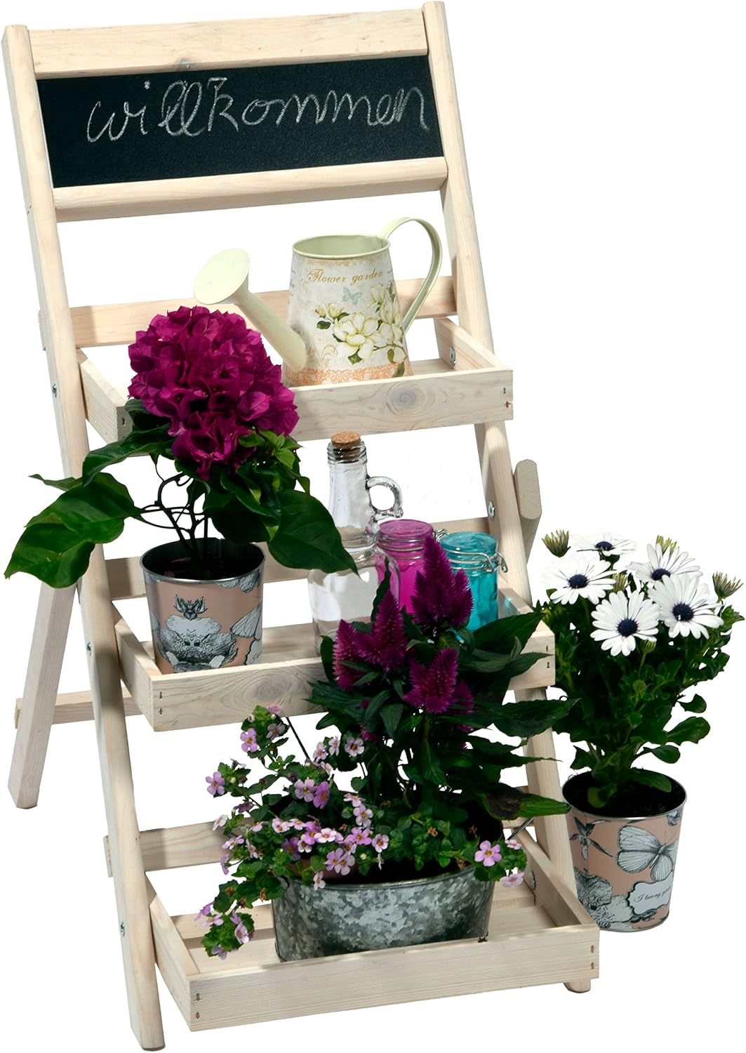Detalle de dobar 29402FSC – składany drewniany kwietnik drabinkowy, 3 poziomy, biały