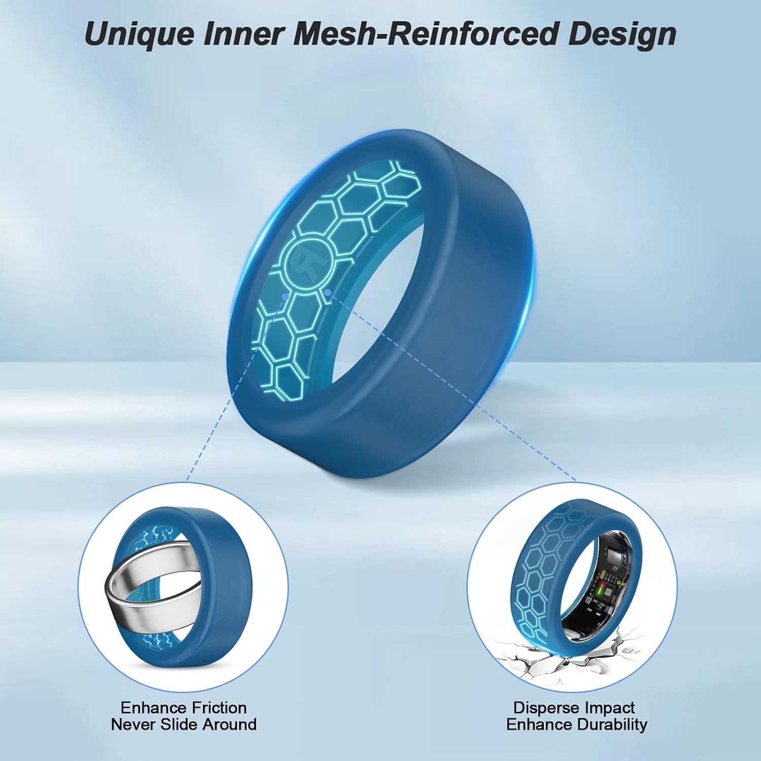 Detalle de 4-Pack Ring Protector for Ultrahuman Ring AIR / Oura Ring Gen 4-3 – Anti-Scratch Elastic Silicone Cover (Clear 2 + Navy Blue 2, Size S)