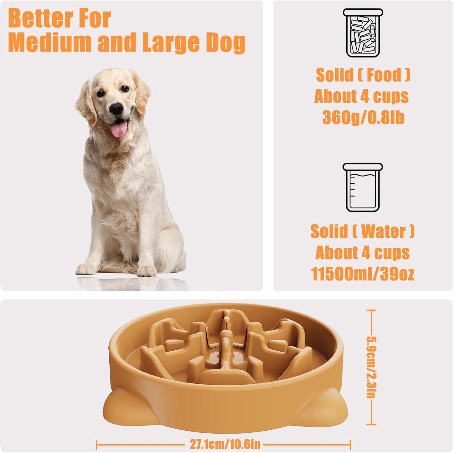 Detalle de Slow Feeder Dog Bowl Large, 27cm – Anti-Choking Puzzle Dish for Healthier Eating
