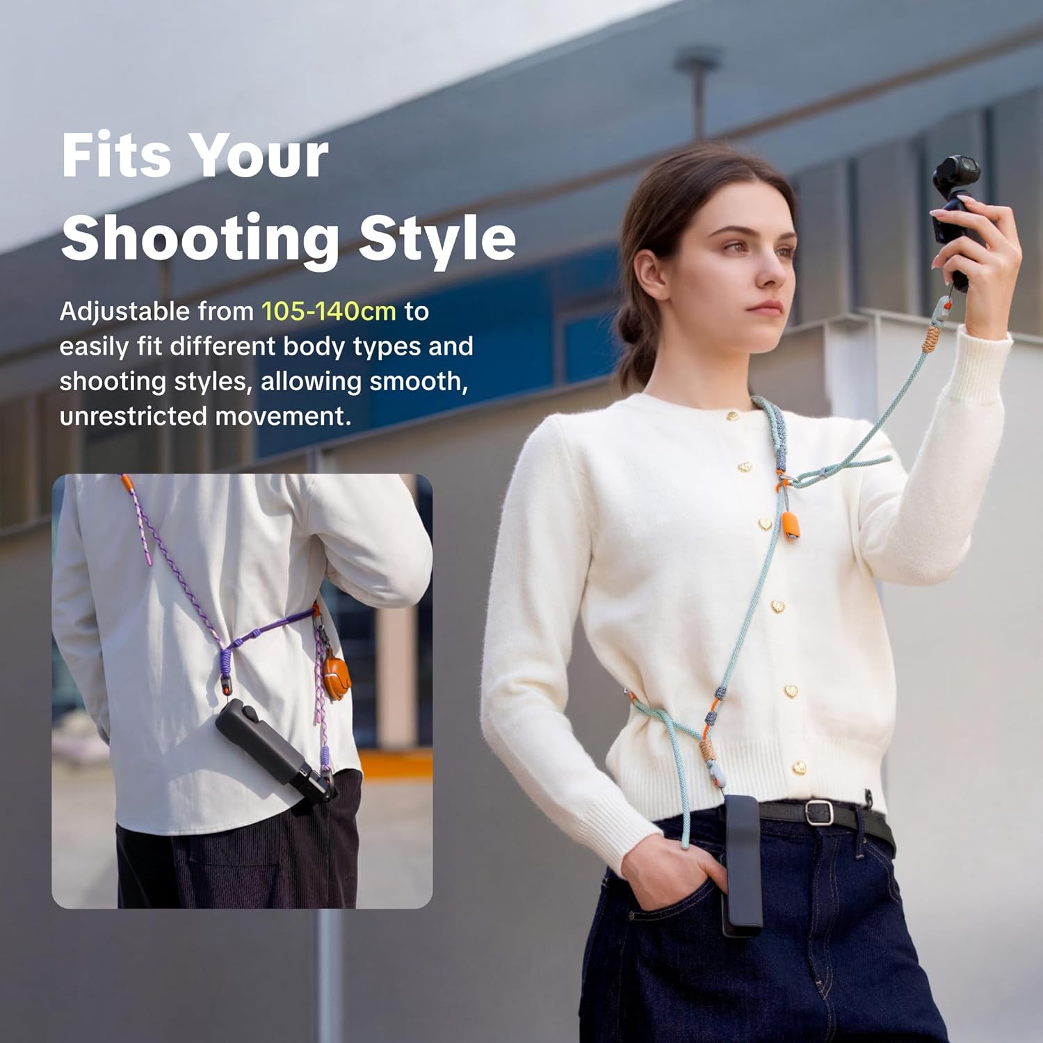 Thumbnail 2 de PGYTECH Camera Strap for DJI Osmo Pocket 3 — 2-in-1 Adjustable Neck & Wrist Strap with Mini Quick Release System