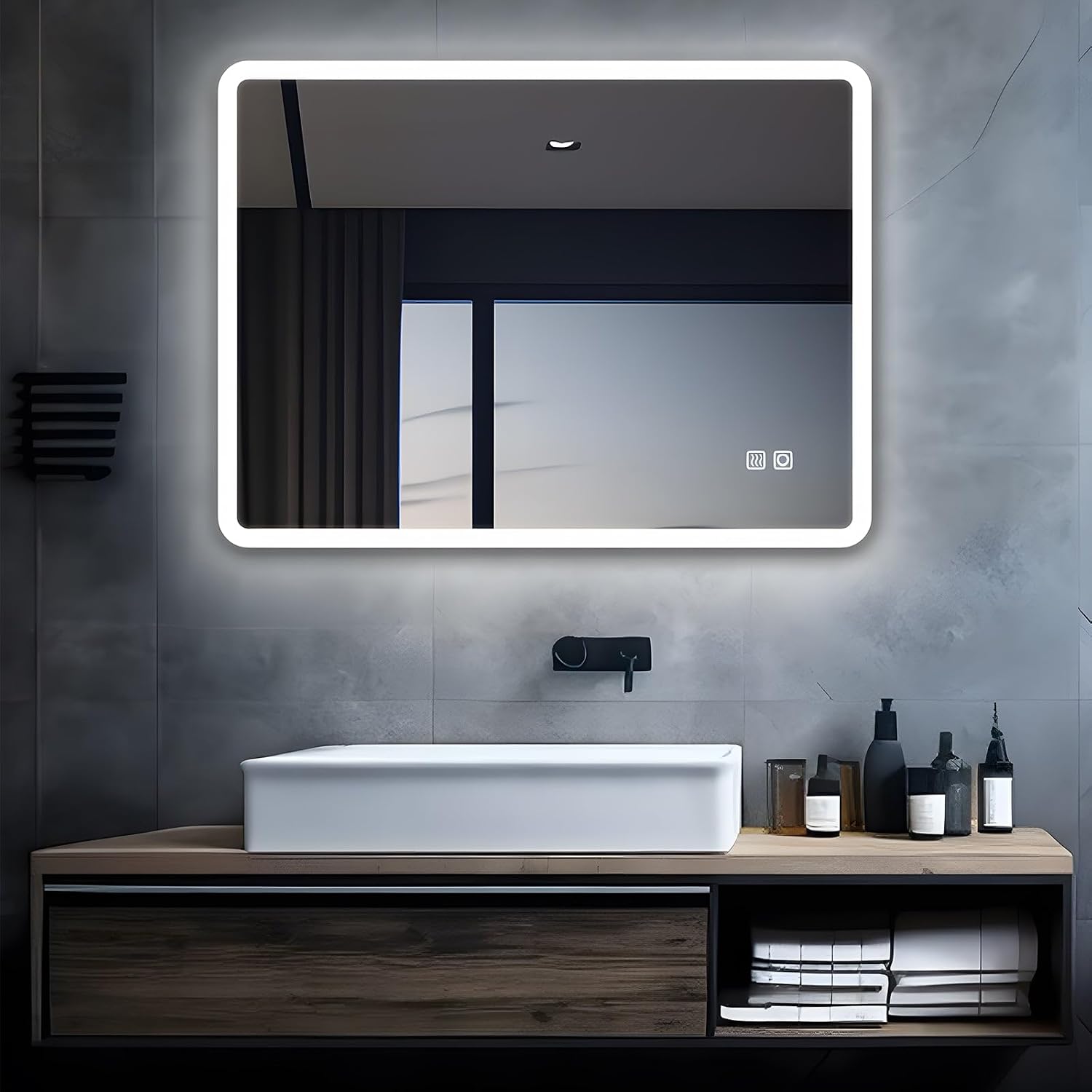 Detalle de MIQU Specchio da bagno LED 70x50 cm con touch, luce dimmerabile e antiappannamento