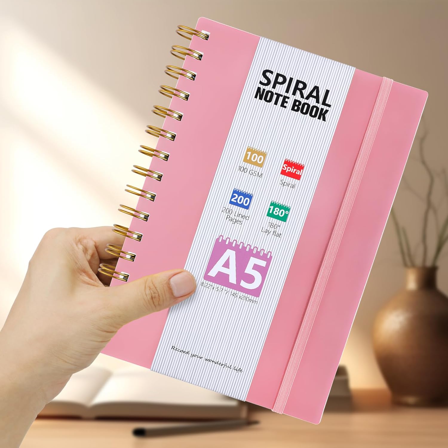 Thumbnail 3 de HIJYOO A5 Journal Notebook with PVC Waterproof Cover, 200 Pages (100GSM) – Pink