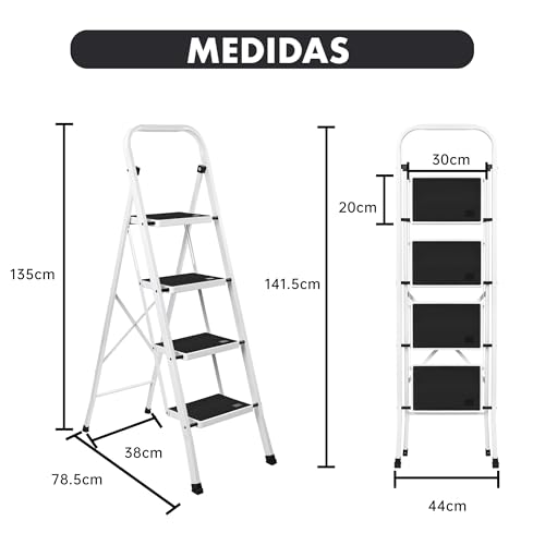 Detalle de Escalera Plegable de 4 Peldaños de Acero de T-LOVENDO.ES