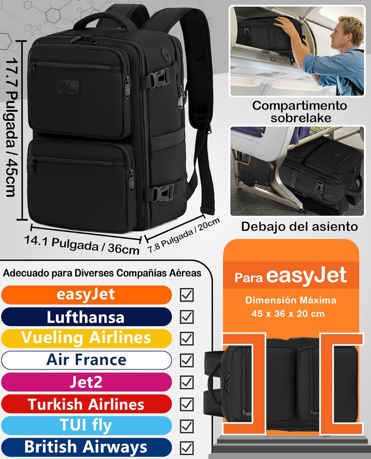 Thumbnail 1 de LYNXCHER Mochila Viaje Cabina 45x36x20 cm