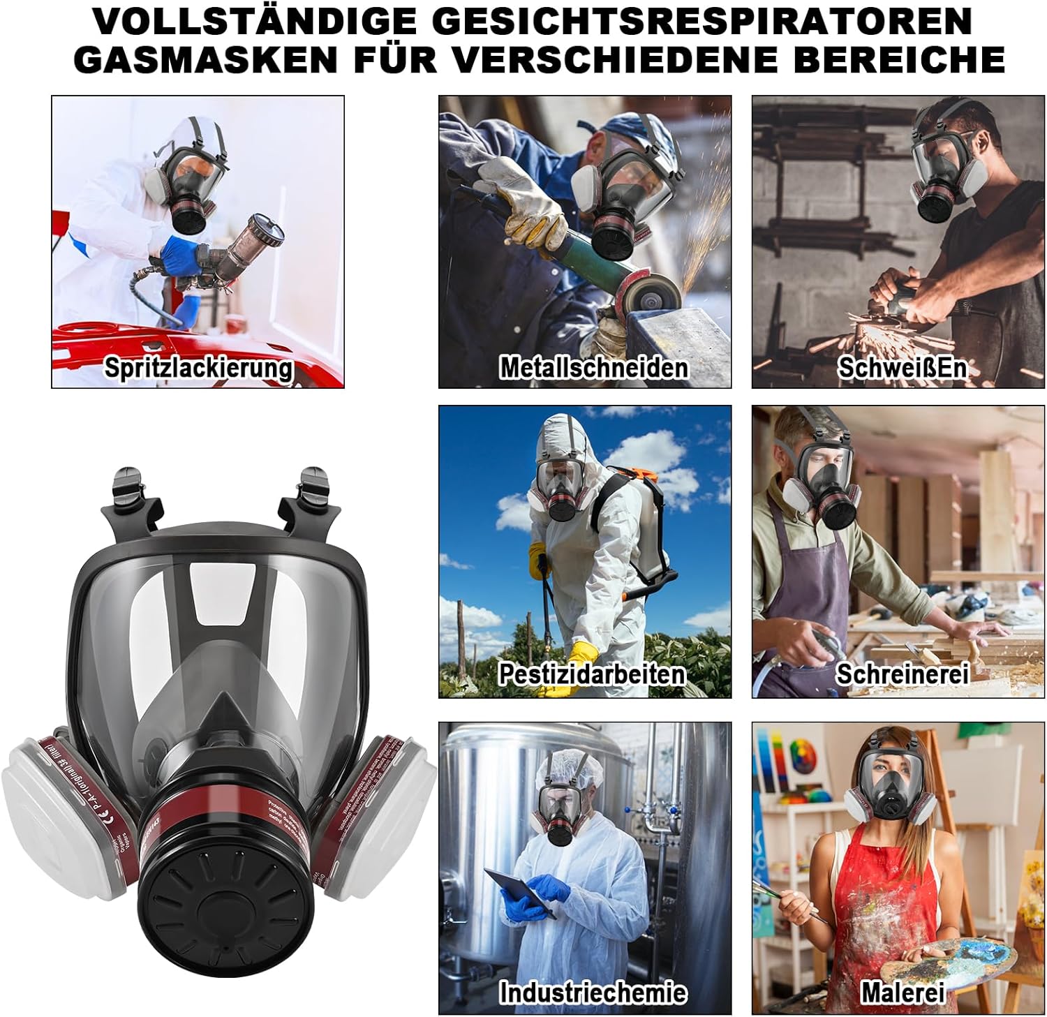 Thumbnail 6 de Faburo Atemschutzmaske-Set mit Vollgesichtsmaske und 40-mm-Filter