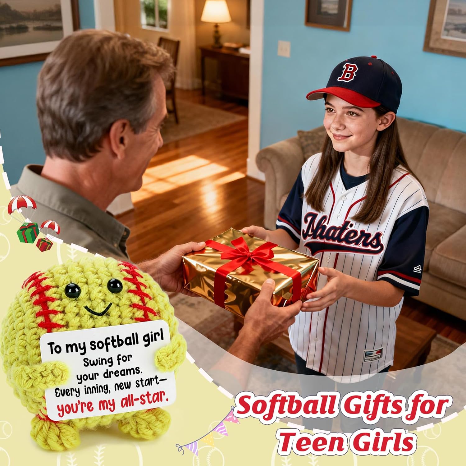 Thumbnail 3 de Weming Handmade Crochet Softball Plush Gift with All-Star Message Card (Mini Softball Decor)