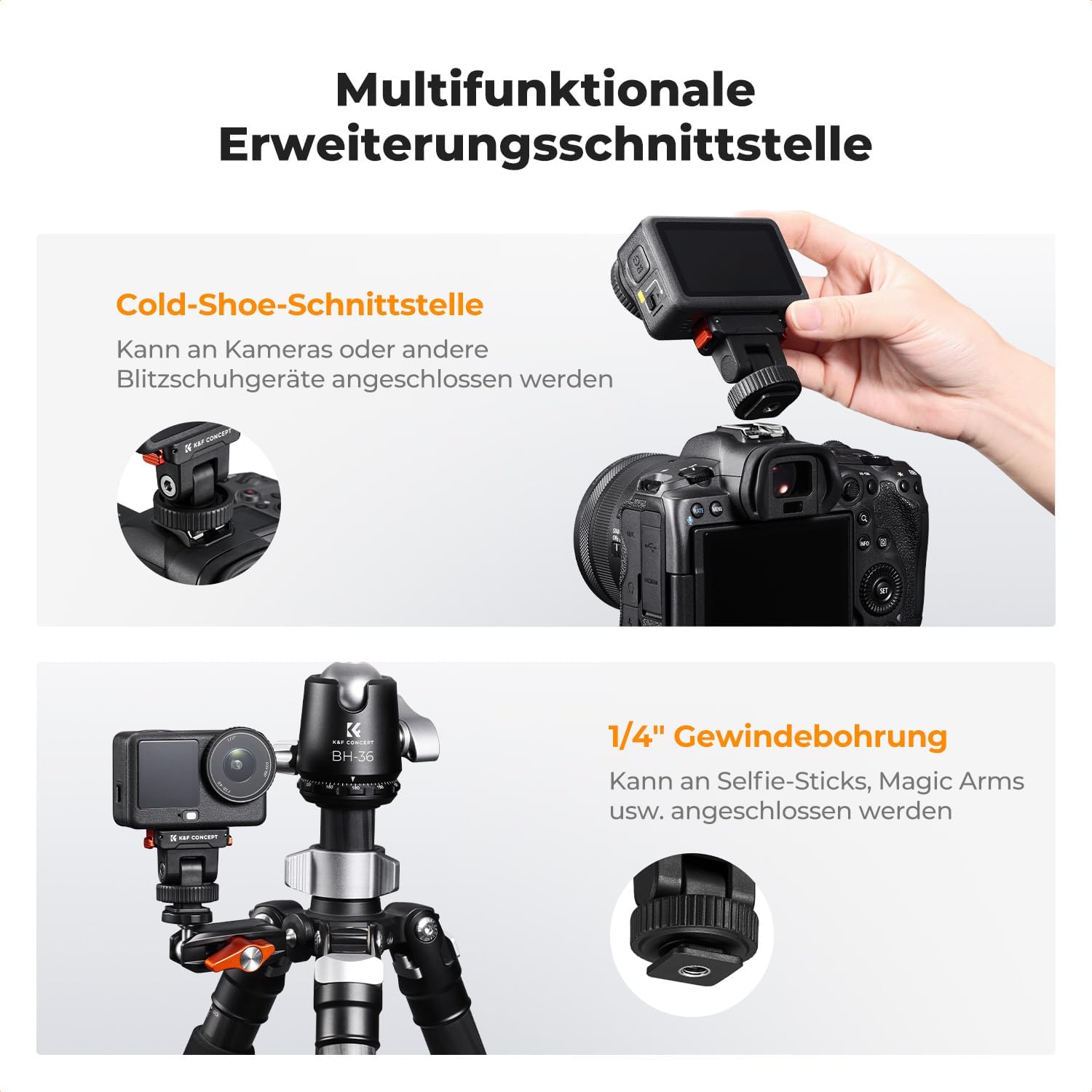 Detalle de K&F CONCEPT Cold Shoe Adapter für Osmo Action 3/4/5 160°