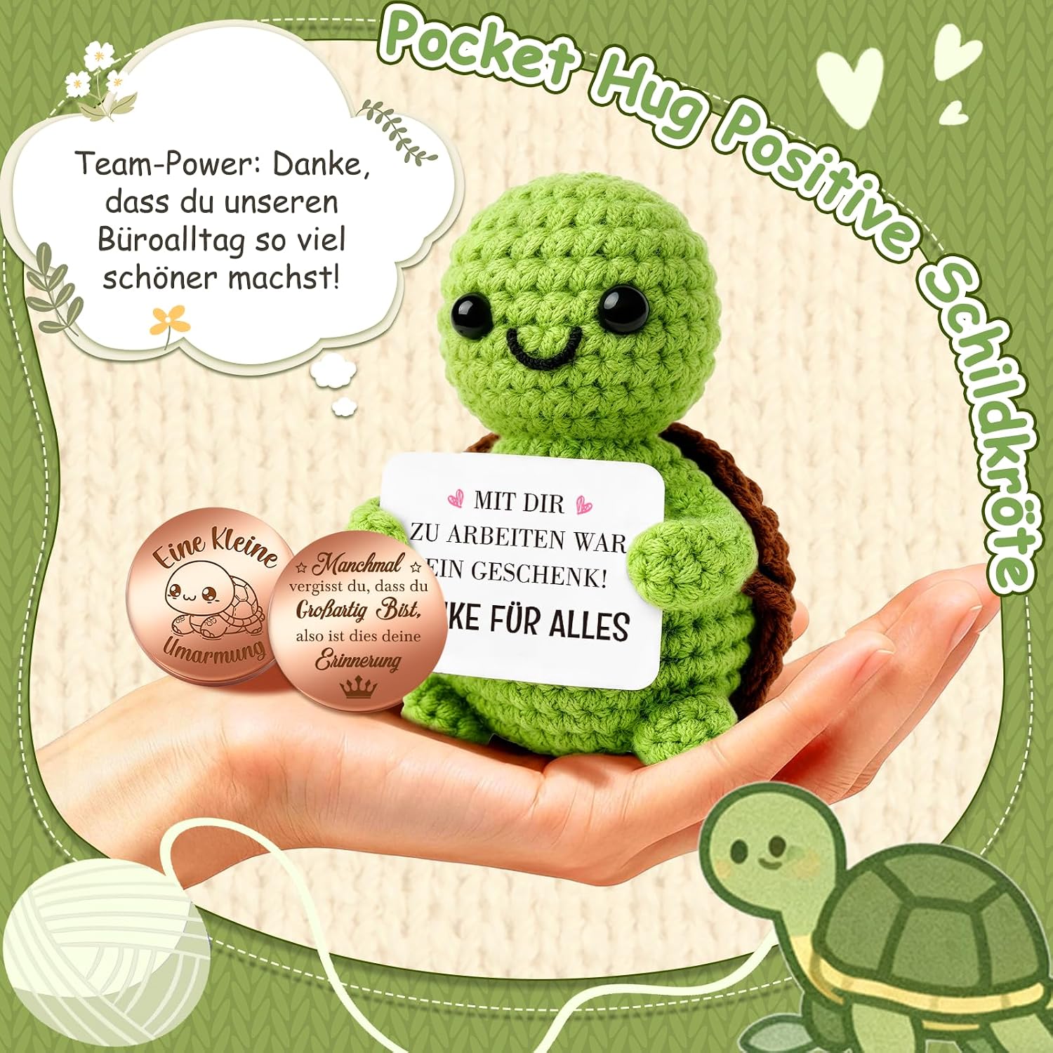 Detalle de Giftota Abschiedsgeschenk für Kollegin & Kollege: Pocket Hug Schildkröte mit Mutmacher-Glucksmünze