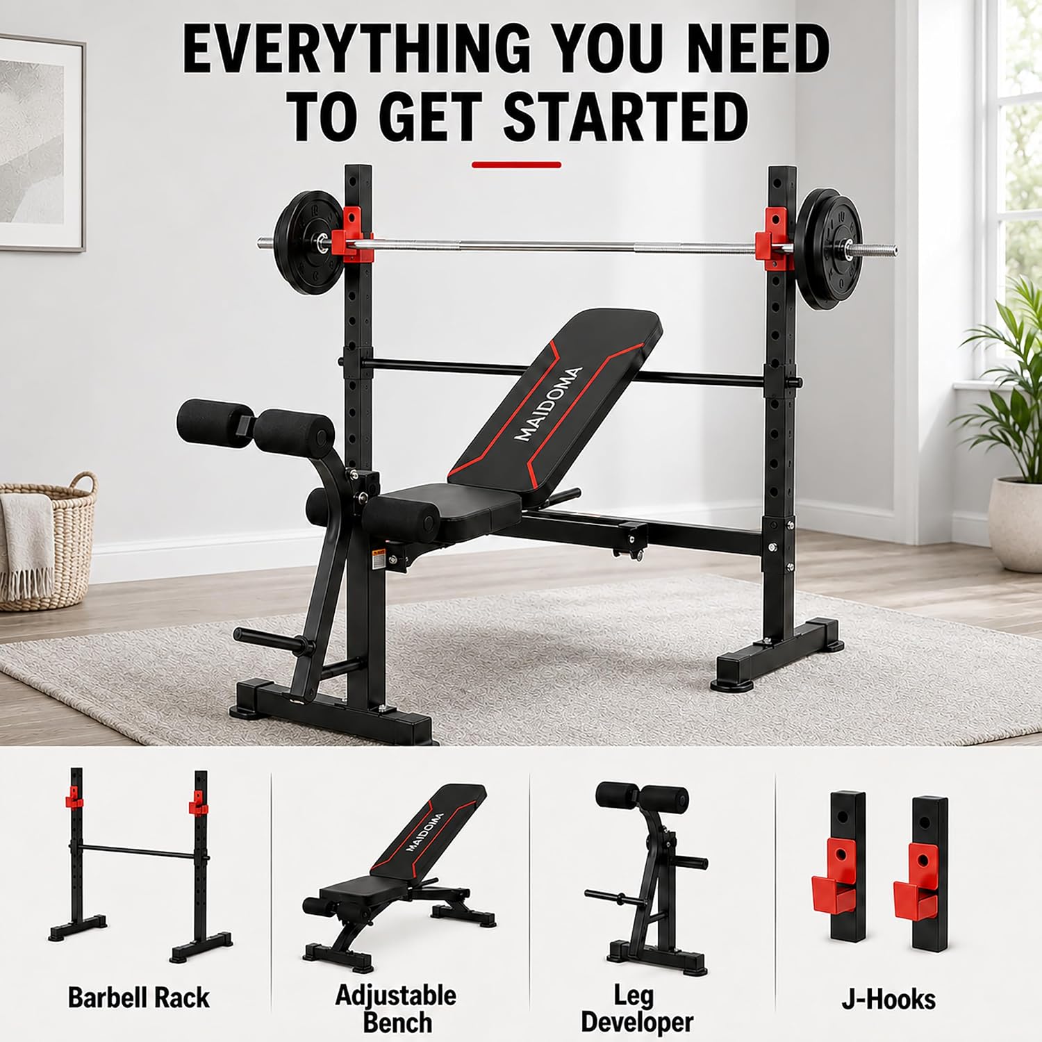 Thumbnail 1 de MAIDOMA 5786R Weight Bench Set with Squat Rack and Folding Leg Developer