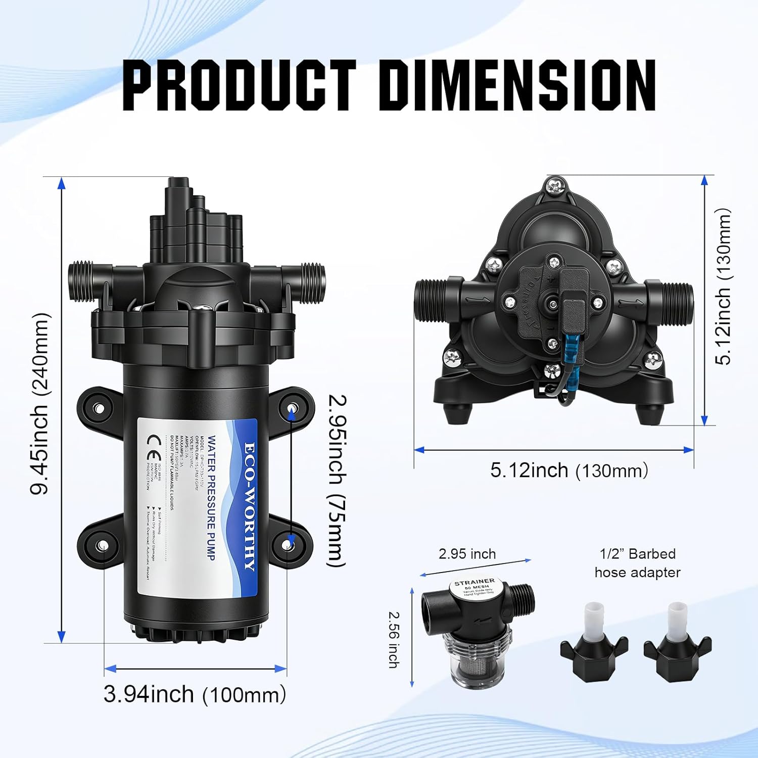 Thumbnail 1 de ECO-WORTHY 33-Series Industrial Diaphragm Water Pressure Pump (110V AC, 4.0GPM, 50PSI) for RV, Marine & Irrigation