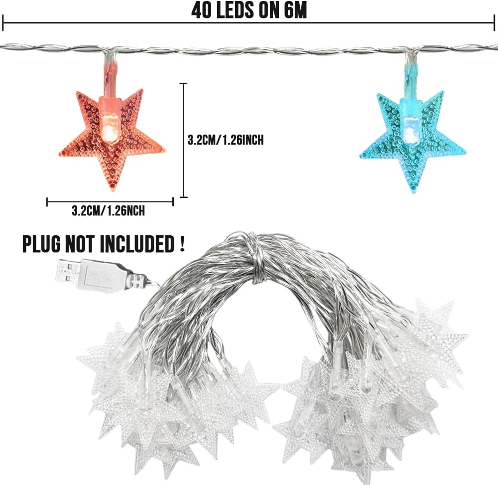 Detalle de MUCHER Star Fairy Lights string lights (USB powered), 6m with 40 multicolour LEDs