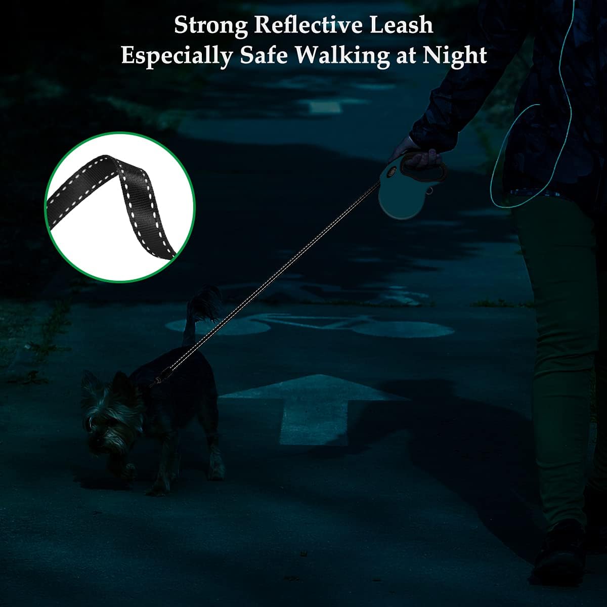 Detalle de ETACCU Retractable Dog Lead 16.4ft – Extendable, Tangle-Free, 1-Handed Brake, Reflective for Small Dogs (≤44 Lbs) – Blue