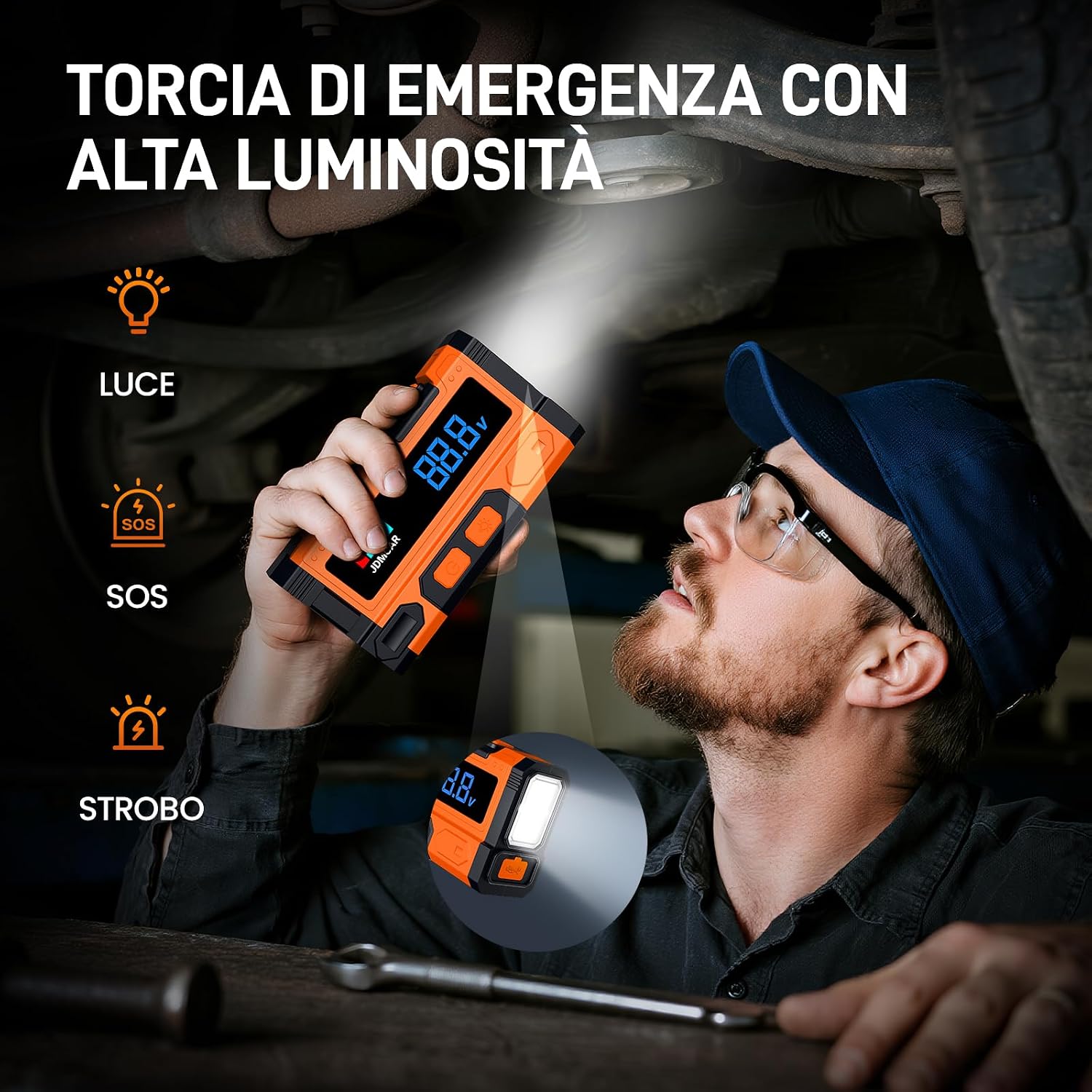 Detalle de JDMCAR 9000A Booster Avviamento Auto – Avviatore Batteria Portatile 12V con LCD, 9.0L Benzina / 8.5L Diesel