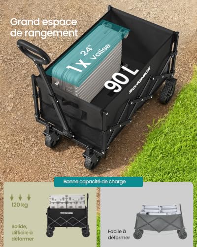Detalle de SONGMICS Chariot de Transport Pliable – 180 kg, 90 L, robuste et compacte