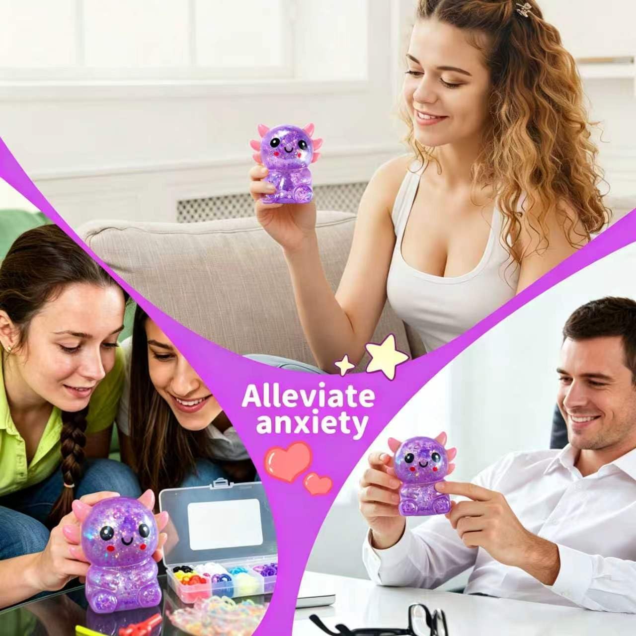 Thumbnail 4 de Axolotls Squishies Fidget Stress Ball (Purple) – Cute Sitting Axolotl Toy for Stress Relief