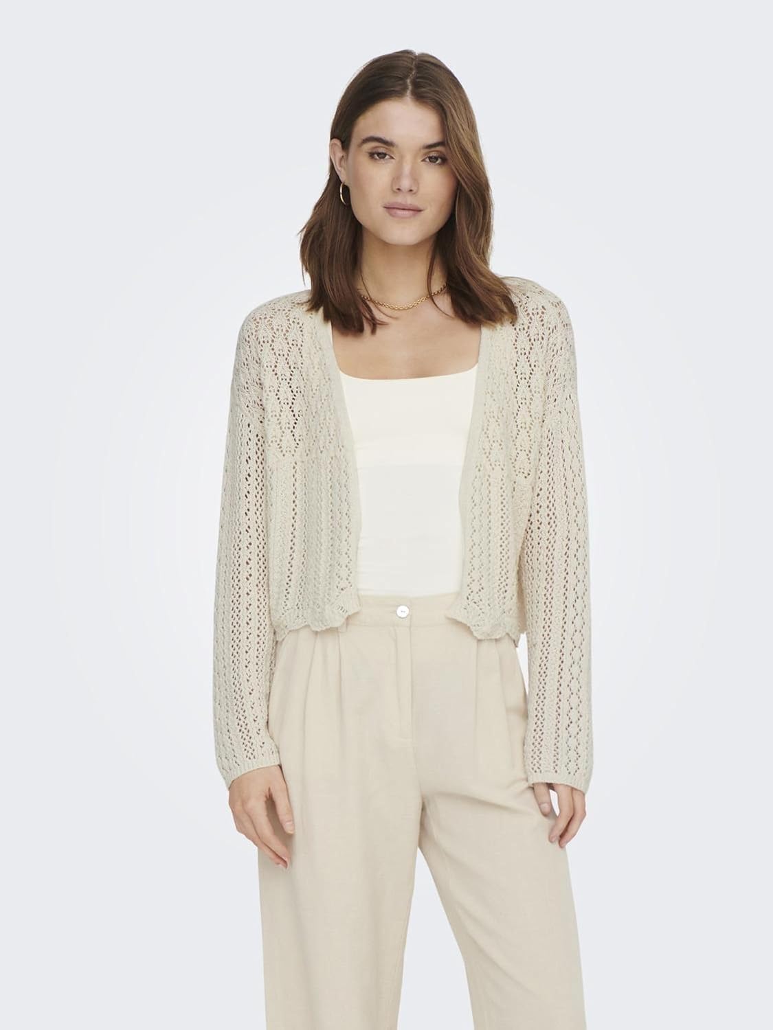 Detalle de ONLY ONLNOLA 7/8 Life KNT open gebreid vest, Cloud Dancer, XS