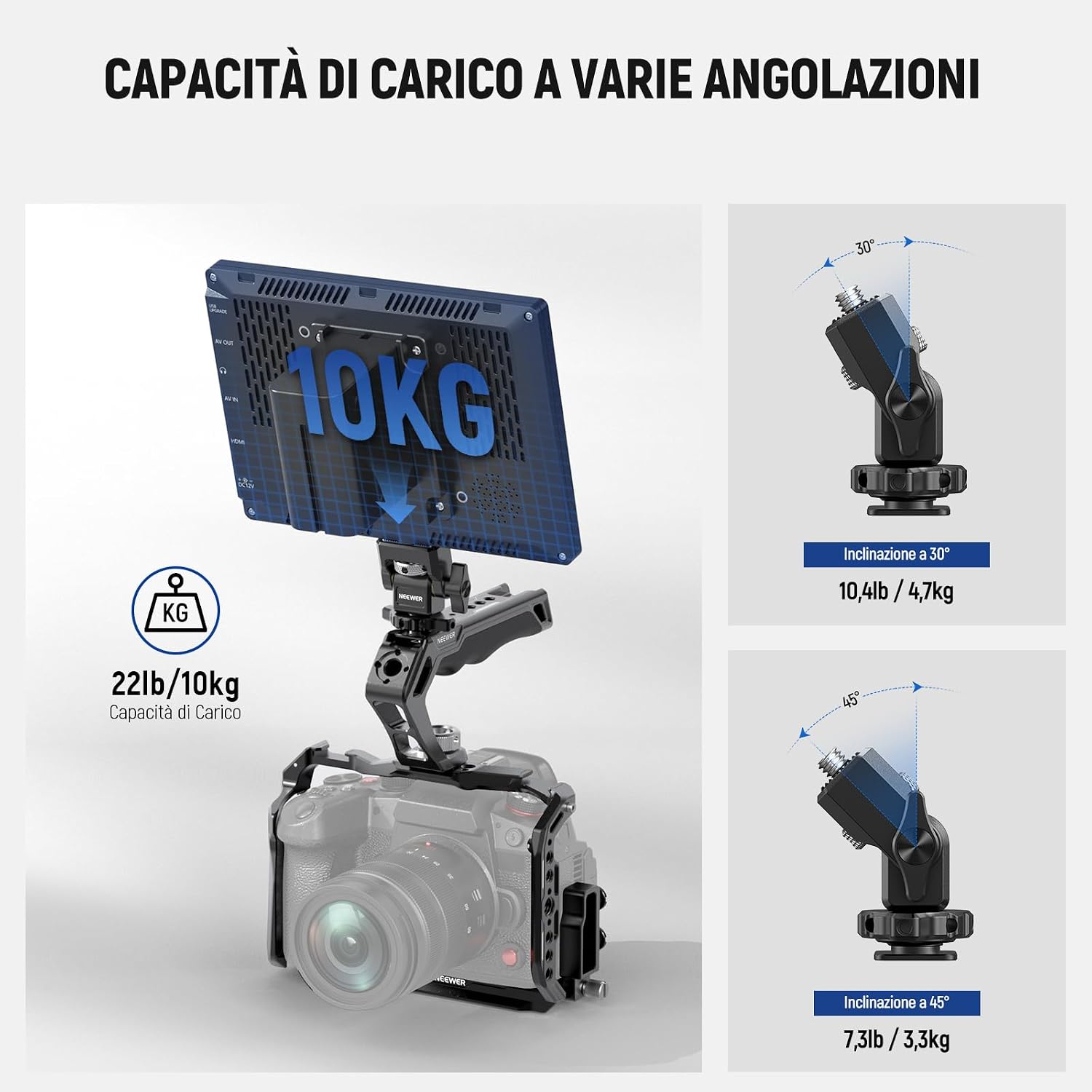 Thumbnail 6 de NEEWER Set Top Handle CA007 + Supporto Monitor MA006 inclinabile fino a 180° per monitor 5"/7" (compatibile Atomos Ninja V)