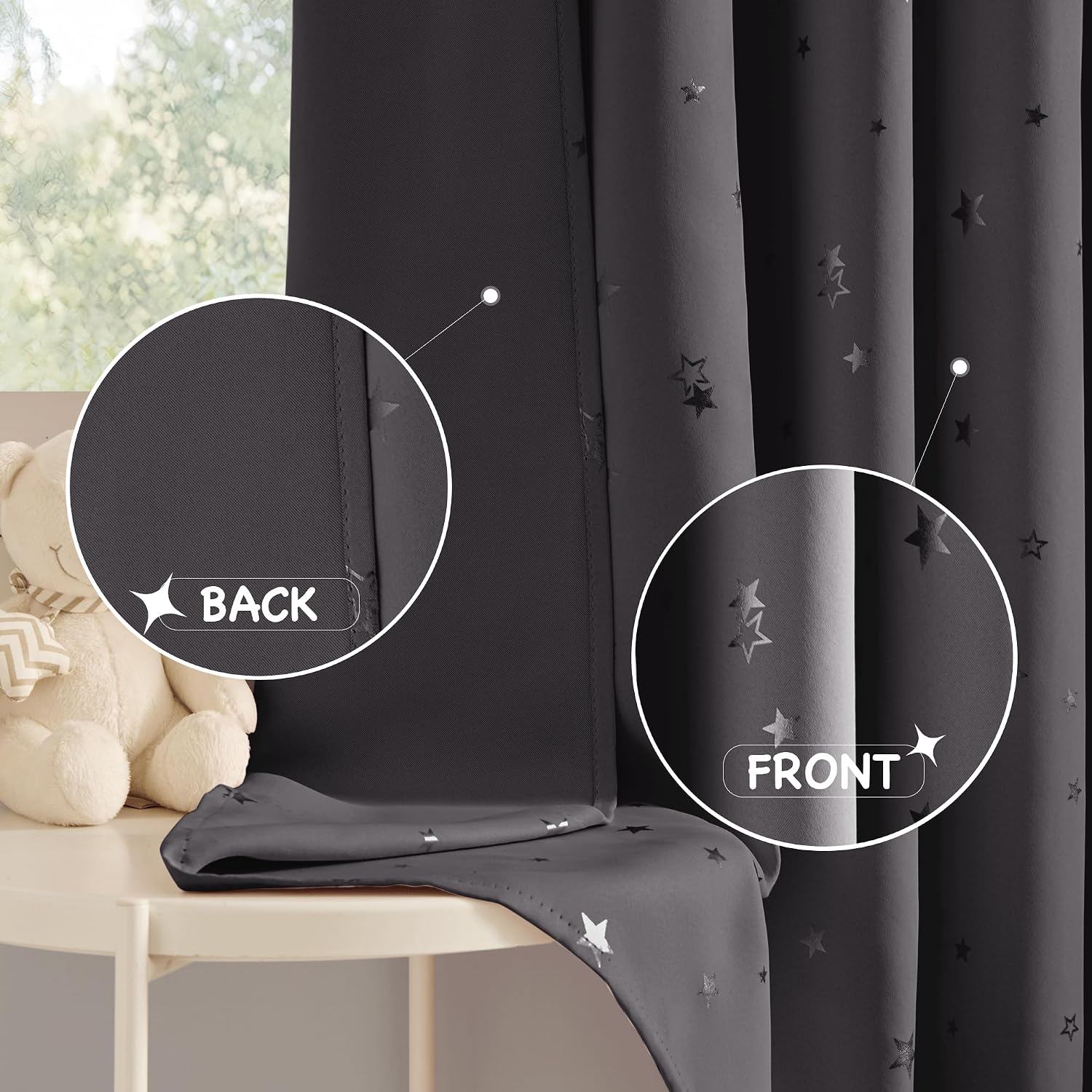Thumbnail 6 de PONY DANCE Kids Blackout Curtains W46 x L72 – Nursery thermal stars eyelet panels in purple (2-pack)