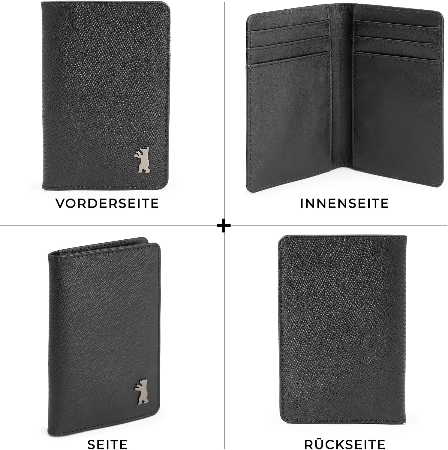 Detalle de Berliner Bags Vintage Porto Slim Kartenetui aus Saffiano Leder mit RFID-Schutz – Schwarz, mit Geschenkbox