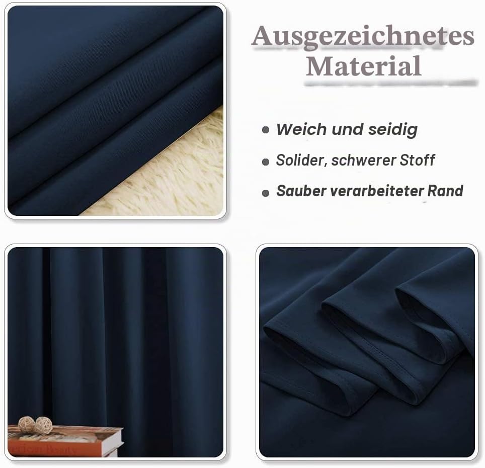 Thumbnail 6 de PONY DANCE Blickdichte Vorhänge Wohnzimmer - Dunkelblau, 1er Set 137 × 132 cm, 8 Ösen, Verdunkelung & Thermo