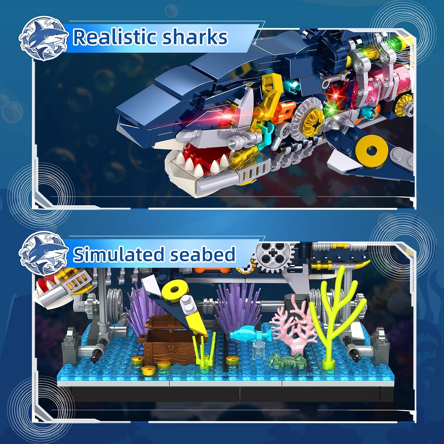 Detalle de kiothdre Ensemble Blocs Construction Requin – Jouet mécanique semi‑mécanique pour enfants et collectionneurs