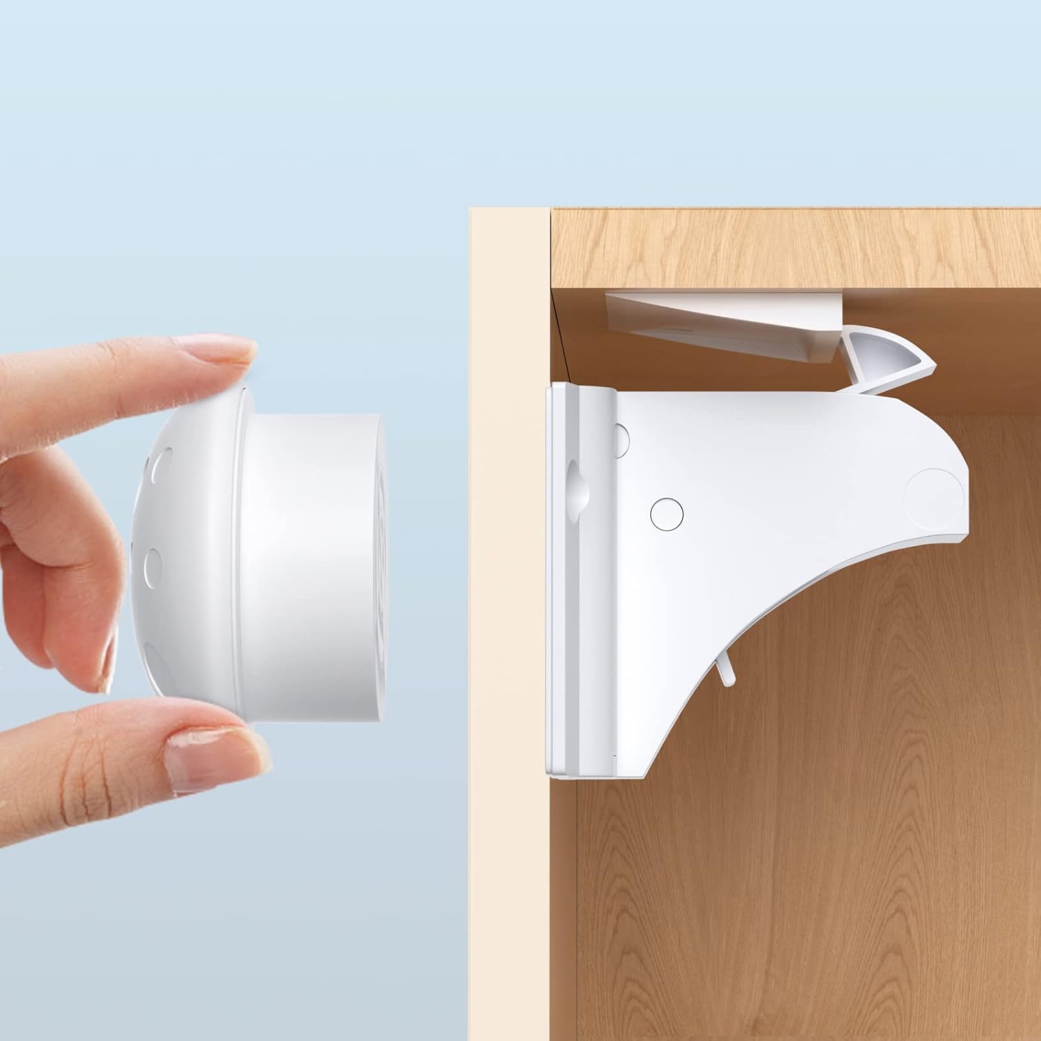 Detalle de AOSITE Magnetic Child Safety Cupboard Locks (12 Pack + 3 Keys) — Hidden, Adhesive, No-Drill Solution