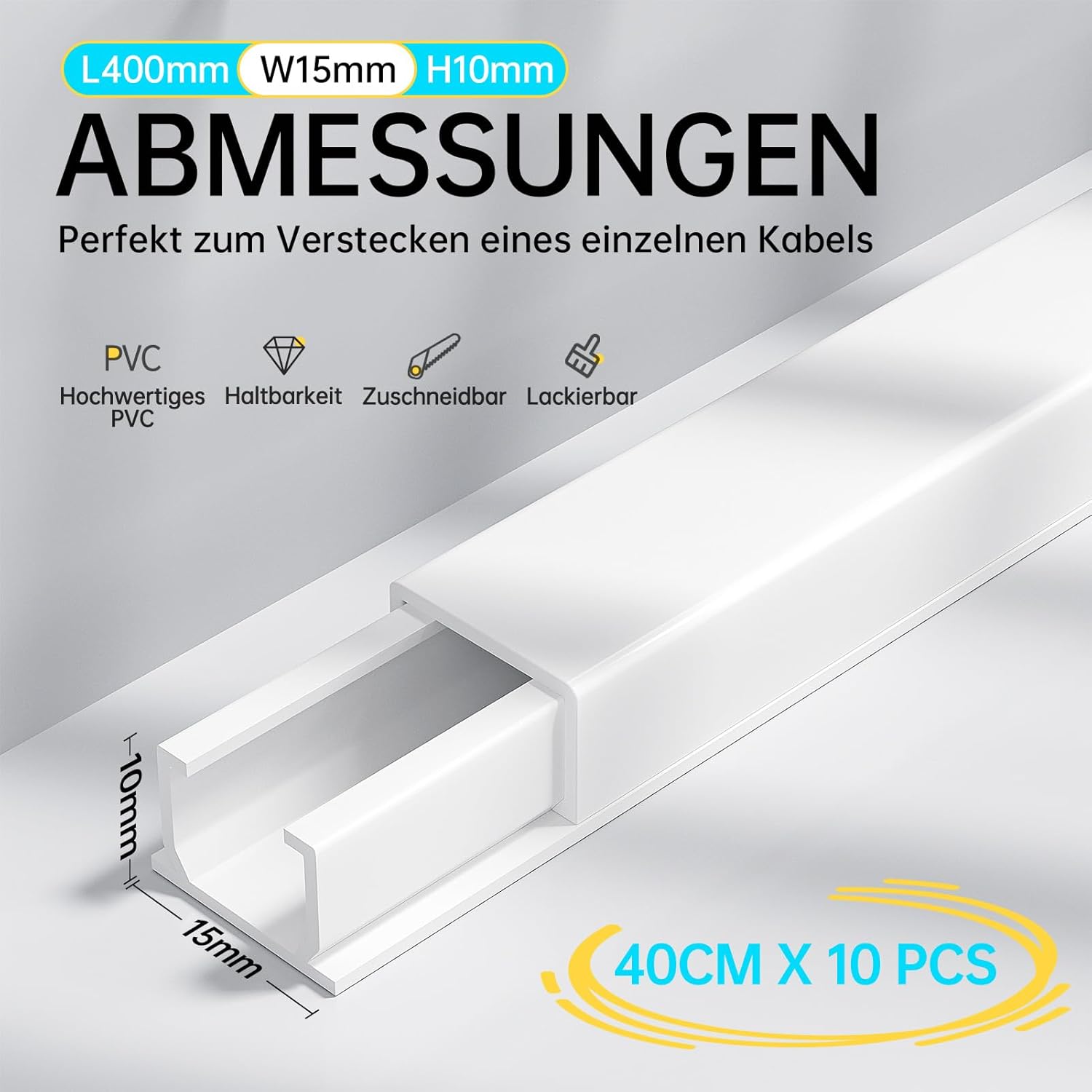 Thumbnail 1 de kinkaivy Selbstklebender Mini Kabelkanal Weiß, 4 m Gesamtlänge – abreißbar, 15×10 mm