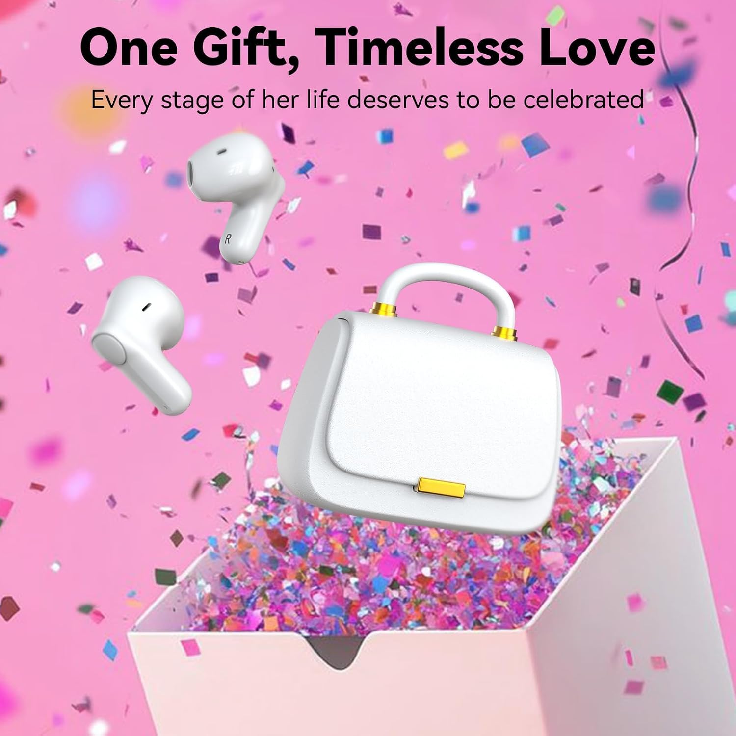 Detalle de ANCwear Pearl White Wireless Earbuds for Women and Teens – Clean Girl Aesthetic with Handbag Case