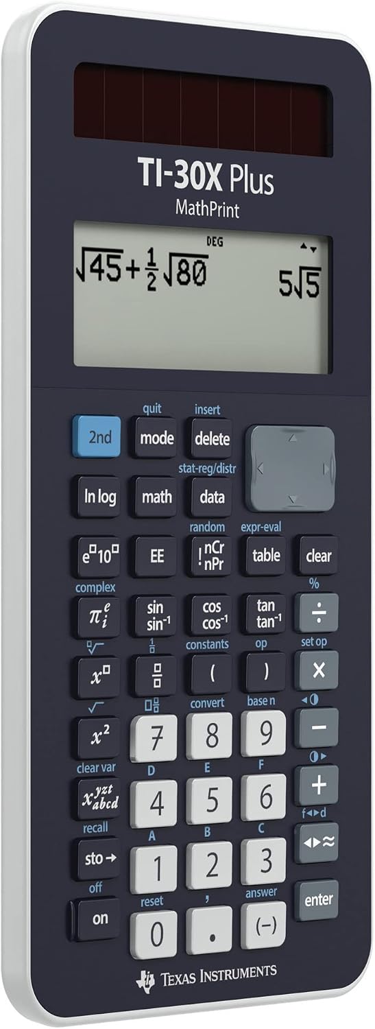 Detalle de Texas Instruments TI-30X Plus MathPrint wissenschaftlicher Schulrechner (4-zeilig, Solar- & Batteriebetrieb) dunkelblau